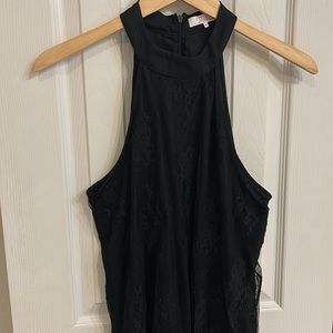 Parker Black Lace Sleeveless Mock Neck